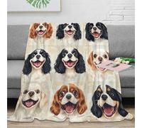 NGGADIWEG 3D Imprimé Cavalier King Charles Couverture Microfibre Lavable en Machine Chien Portraits Plaid Chaud Antistatique Toutes Saisons pour Propriétaires Familles Adultes 60x80inch(150x200cm)