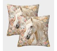 NGGADIWEG 3D, Imprimé Cheval Blanc avec des Fleurs Taies d'oreiller Décoratif pour Chambre Voitureré Moderne Housses Coussins Lot De 2 D'été d'automne Housse Coussin pour Salon Canape Deco 45x45cm