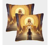 NGGADIWEG 3D, Imprimé Christmas Jésus Style Taie Oreiller Décoratif Canapé Carré Moderne Housses Coussins Lot De 2 D'été d'automne Housse Coussin pour Salon Canape Deco 45x45cm
