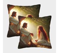 NGGADIWEG 3D, Imprimé Christmas Jésus Style Taie Oreiller Doux Décoratif Carré Moderne Housses Coussins 2 Pièces pour Canapé Salon Chambre Chaise Maison Décoration 40x40cm