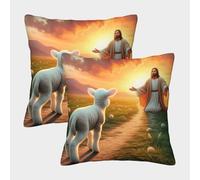NGGADIWEG 3D, Imprimé Christmas Jésus Style Taies d'oreiller Décoratif Été Carré Moderne Housses Coussins Lot De 2 Taie d'oreiller Salon Housses Coussins pour Canapé 40x40cm