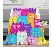 NGGADIWEG 3D Imprimé Colorful Cats Couverture Moelleuse Microfibre Literie Dessin animé Animal Design Couverture Lavable en Machine pour Étudiants Jeunes Adultes 50x60inch(127x152cm)