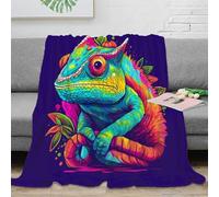 NGGADIWEG 3D Imprimé Colorful Lizard Art Jeté de Lit Microfibre Chaud Vif néon Plaid de Salon Cadeau Pâques pour Famille Enfants 40x50inch(100x130cm)