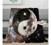 NGGADIWEG 3D Imprimé Cosmic Yin Yang Plaid de Salon Microfibre Doux Espace Mystical Symbol Jeté de Lit Cadeau Anniversaire pour Amoureux Proches 80×90inch(200x230cm)