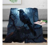 NGGADIWEG 3D Imprimé Dark Raven Perched Couverture de Lit Microfibre Literie Gothic Forest scène Jeté de Salon Doux Inaltérable pour Familles Enfants Foyers 80×90inch(200x230cm)