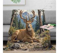 NGGADIWEG 3D Imprimé Deer in Forest Jeté de Lit Microfibre Chaud Wildlife Nature scène Plaid de Salon Cadeau Pâques pour Famille Enfants 70×80inch(180x200cm)