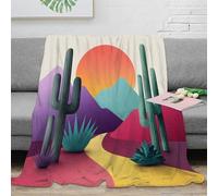 NGGADIWEG 3D Imprimé Desert Cactus scène Couverture Moelleuse Microfibre Colorful Paper Art Jeté de Canapé Cadeau pour Voyageurs Campeurs Aventuriers 70×80inch(180x200cm)
