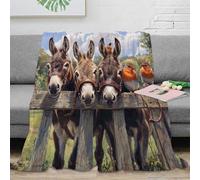 NGGADIWEG 3D Imprimé Donkeys with Birds Jeté de Canapé Microfibre Literie Rural Farm scène Art Couverture Lavable en Machine Toutes Saisons pour Familles Voyageurs 50x60inch(127x152cm)