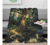 NGGADIWEG 3D Imprimé Enchanted Forest Jeté de Lit Microfibre Chaud Magical Glowing Tree Couverture Lavable en Machine Cadeau pour Amis Collègues 80×90inch(200x230cm)
