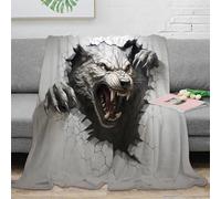 NGGADIWEG 3D Imprimé Ferocious Wolf Plaid de Salon Microfibre Literie D Mural Couverture Polaire Cadeau pour Voyageurs Aventuriers 40x50inch(100x130cm)