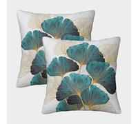 NGGADIWEG 3D, Imprimé Feuilles de Ginkgo and Small Flowers Taies d'oreiller Décoratif Canapé Carré Coussin Cover Lot De 2 D'été d'automne Housse Coussin pour Salon Canape Deco 40x40cm