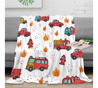 NGGADIWEG 3D Imprimé Fire Trucks Plaid de Voyage Microfibre Chaud Dessin animé Enfants Design Jeté de Canapé Cadeau Emménagement pour Propriétaires 60x80inch(150x200cm)