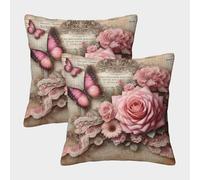 NGGADIWEG 3D, Imprimé Fleurs Vintage and Butterfly Taies d'oreiller Décoratif Canapé Carré Moderne Housses Coussins Lot De 2 D'été d'automne Housse Coussin pour Salon Canape Deco 40x40cm