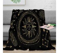 NGGADIWEG 3D Imprimé Golden Sun Symbol Couverture Moelleuse Microfibre Mythique Astrology Art Jeté de Canapé Cadeau pour Voyageurs Campeurs Aventuriers 40x50inch(100x130cm)
