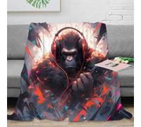 NGGADIWEG 3D Imprimé Gorilla with Headphones Plaid de Voyage Microfibre numérique Art Couverture Cadeau Noël pour Famille Amis Enfants 60x80inch(150x200cm)