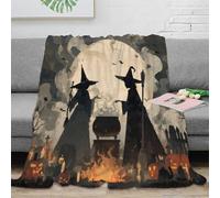 NGGADIWEG 3D Imprimé Halloween Witches Jeté de Lit Microfibre Chaud Spooky Night scène Couverture Lavable en Machine Cadeau pour Amis Collègues 40x50inch(100x130cm)