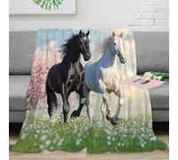 NGGADIWEG 3D Imprimé Horse Galloping Couverture Microfibre Ultra Douce Literie White Stallion Plaid Chaud Toutes Saisons Lavable en Machine pour Familles Enfants Invités 40x50inch(100x130cm)