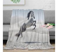 NGGADIWEG 3D Imprimé Horse Galloping Jeté de Canapé Microfibre Doux Desert Wildlife Couverture de Voyage Cadeau Emménagement pour Nouveaux Locataires 70×80inch(180x200cm)