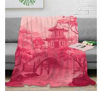 NGGADIWEG 3D Imprimé Japanese Jardin Jeté de Lit Microfibre Literie Traditionnel Architecture Couverture Lavable en Machine pour Jeunes Voyageurs Colocataires 60x80inch(150x200cm)