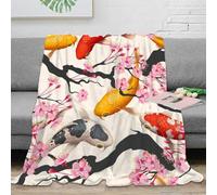 NGGADIWEG 3D Imprimé Koi Fish Art Couverture Microfibre Ultra Douce Japanese Floral Design Plaid Chaud Toutes Saisons Lavable en Machine pour Propriétaires Familles Adultes 40x50inch(100x130cm)