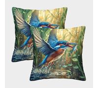 NGGADIWEG 3D, Imprimé Le Le Kingfisher Taies d'oreiller Décoratif Canapé Carré Coussin Cover Lot De 2 D'été d'automne Housse Coussin pour Salon Canape Deco 40x40cm