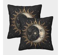 NGGADIWEG 3D, Imprimé Le Soleil et la Lune Taies d'oreiller Décoratif Canapé Carré Coussin Cover 2 Pièces pour Canapé Salon Chambre Chaise Maison Décoration 50x50cm