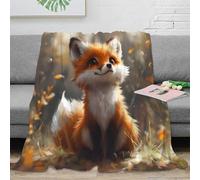NGGADIWEG 3D Imprimé Mignon Fox Sitting Plaid Microfibre Chaud Literie Autumn Forest Art Couverture de Lit Anti-Bouloche pour Jeunes Adultes Étudiants Gammers 80×90inch(200x230cm)