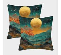 NGGADIWEG 3D, Imprimé Montagnes, Lune et Arbre Rouge Taies d'oreiller Décoratif Canapé Carré Coussin Cover Lot De 2 pour Canapé Chambre À Coucher Salon Maison 40x40cm
