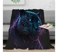 NGGADIWEG 3D Imprimé néon Panther Plaid de Voyage Microfibre Compact Cyberpunk numérique Art Jeté de Salon Cadeau pour Voyageurs Campeurs 60x80inch(150x200cm)