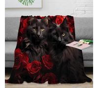 NGGADIWEG 3D Imprimé Noir Cats Couverture Moelleuse Microfibre Romantic Animal Art Jeté de Canapé Légère pour Étudiants Locataires Jeunes Adultes 50x60inch(127x152cm)
