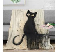NGGADIWEG 3D Imprimé Noir Chat Art Jeté de Lit Microfibre Literie Chaud Modern Minimalist Couverture Antistatique Infroissable pour Adultes Enfants Propriétaires 60x80inch(150x200cm)