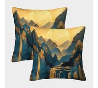 NGGADIWEG 3D, Imprimé Nuit sous la Lune et Arbre doré Taies d'oreiller Décoratif Canapé Carré Housses De Coussin Lot De 2 Coussin Canape pour Chambre, Canapé, Chaise, Lit,Jardin 45x45cm