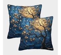 NGGADIWEG 3D, Imprimé Nuit sous la Lune et Arbre doré Taies d'oreiller Décoratif Canapé Carré Moderne Housses Coussins Lot De 2 pour Canapé Salon Chambre Chaise Maison Décoration 50x50cm