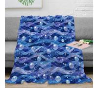 NGGADIWEG 3D Imprimé Ocean Waves Couverture Moelleuse Microfibre Bleu Glitter Jeté de Canapé Cadeau pour Voyageurs Campeurs Aventuriers 50x60inch(127x152cm)