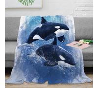 NGGADIWEG 3D Imprimé Orca Whale Art Jeté de Lit Microfibre Chaud Marine Wildlife Painting Couverture de Voyage Compact pour Étudiants Campeurs Jeunes 70×80inch(180x200cm)