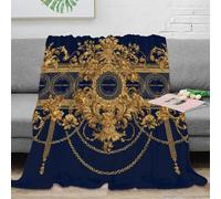 NGGADIWEG 3D Imprimé OrnateGoldDeco Plaid de Voyage Microfibre BaroqueStyleWallArt Couverture de Lit Cadeau Pâques pour Famille Enfants Proches 40x50inch(100x130cm)
