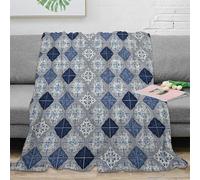 NGGADIWEG 3D Imprimé Patterned Tiles Couverture Moelleuse Microfibre Portuguese Decorative Jeté de Canapé Cadeau pour Voyageurs Campeurs Aventuriers 40x50inch(100x130cm)