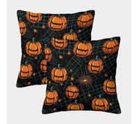 NGGADIWEG 3D, Imprimé Pumpkins and Toiles d'araignée Taies d'oreiller Décoratif Canapé Carré Coussin Cover Lot De 2 D'été d'automne Housse Coussin pour Salon Canape Deco 45x45cm