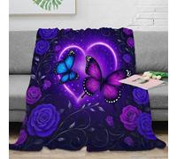 NGGADIWEG 3D Imprimé Purple Roses Couverture Polaire Microfibre Literie Fantastique Butterfly Art Design Couverture Légère Lavable en Machine pour Foyers Jeunes Invités 70×80inch(180x200cm)