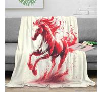 NGGADIWEG 3D Imprimé Red Horse Galloping Plaid de Salon Microfibre Moelleux Artistique Aquarelle Couverture Polaire Respirante Infroissable pour Propriétaires Locataires Couples 40x50inch(100x130cm)