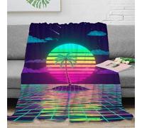 NGGADIWEG 3D Imprimé Retro Sunset Couverture de Lit Microfibre Literie néon Beach scène Jeté de Canapé Infroissable Antistatique pour Foyers Jeunes Invités 80×90inch(200x230cm)