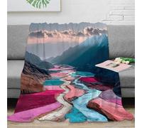 NGGADIWEG 3D Imprimé River Landscape Couverture Microfibre Respirante Fantastique Mountain Plaid Doux Cadeau pour Grands-Parents Parents Famille 40x50inch(100x130cm)