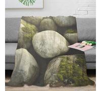 NGGADIWEG 3D Imprimé Rocks with Moss Plaid de Salon Microfibre Moelleux Natural Stone Texture Couverture Anti-Bouloche Cadeau Anniversaire pour Amoureux 50x60inch(127x152cm)