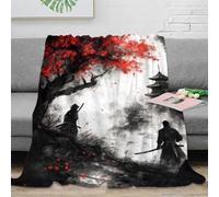 NGGADIWEG 3D Imprimé Samurai Duel Couverture Polaire Microfibre Chaud Traditionnel Japanese Art Couverture Anti-Bouloche Lavable en Machine pour Familles Enfants Foyers 70×80inch(180x200cm)