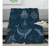 NGGADIWEG 3D Imprimé Sea Theme Couverture Moelleuse Microfibre Vintage Maritime Jeté de Canapé Cadeau pour Voyageurs Campeurs Aventuriers 60x80inch(150x200cm)