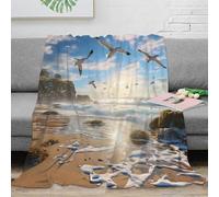 NGGADIWEG 3D Imprimé Seagulls Flying Plaid de Salon Microfibre Moelleux Coastal Sunset Couverture Polaire Cadeau Emménagement pour Foyers 70×80inch(180x200cm)