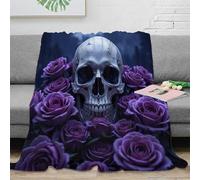 NGGADIWEG 3D Imprimé Skull with Roses Plaid de Voyage Microfibre Gothic Floral Design Couverture Compact pour Étudiants Campeurs Jeunes Adultes 40x50inch(100x130cm)