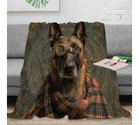 NGGADIWEG 3D Imprimé Steampunk Chien Couverture Moelleuse Microfibre Literie Vintage Aventure Couverture de Lit Respirante pour Jeunes Locataires Colocataires 70×80inch(180x200cm)