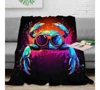 NGGADIWEG 3D Imprimé Sunglasses Crab Plaid de Salon Microfibre Literie Vif Pop Art Couverture Polaire Respirante Infroissable pour Adultes Couples Propriétaires 60x80inch(150x200cm)