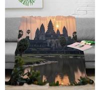 NGGADIWEG 3D Imprimé Sunset Temple View Couverture Polaire Microfibre Chaud Ancient Architecture Jeté de Lit Cadeau Anniversaire pour Amis Proches 40x50inch(100x130cm)